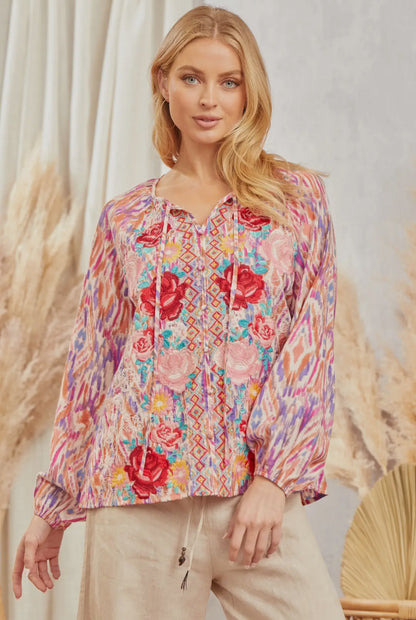 Savanna Jane Vibrant Long Sleeve Embroidered Blouse