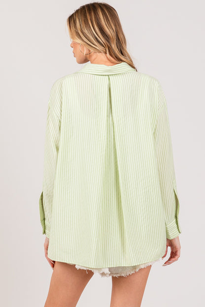 SAGE + FIG Striped Button Up Long Sleeve Shirt Green