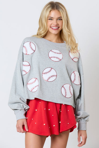 Baseball Towel & Sequins Embroidery Sweatshirt