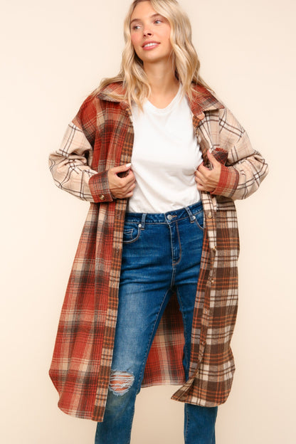 Flannel Plaid Oversized Shacket with Pockets