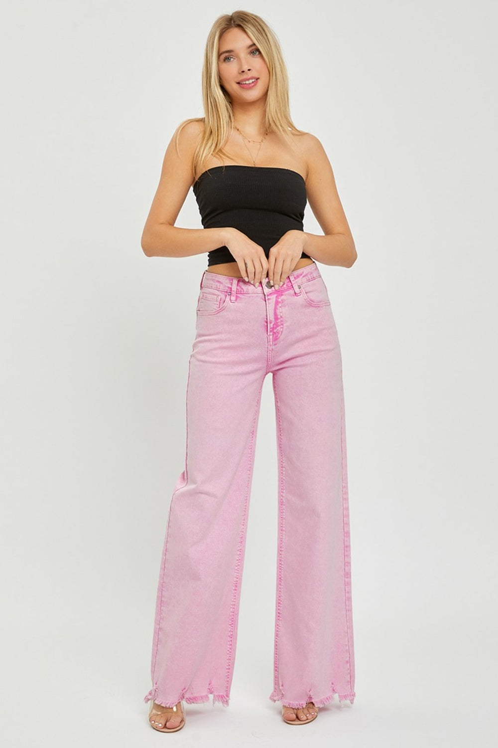 RISEN High Rise Wide Leg Jeans Acid Pink