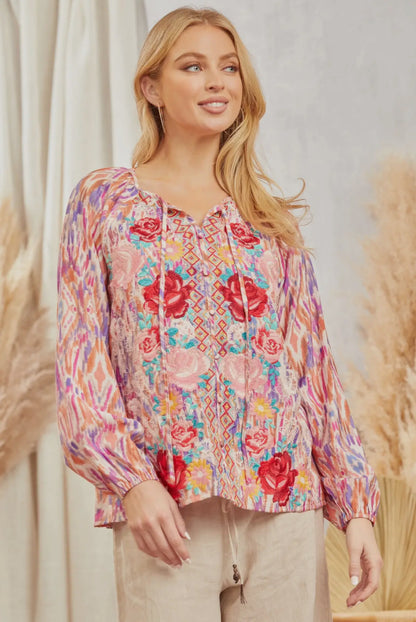 Savanna Jane Vibrant Long Sleeve Embroidered Blouse