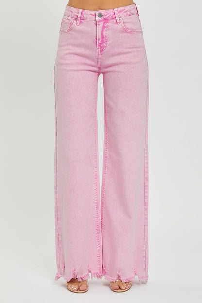 RISEN High Rise Wide Leg Jeans Acid Pink