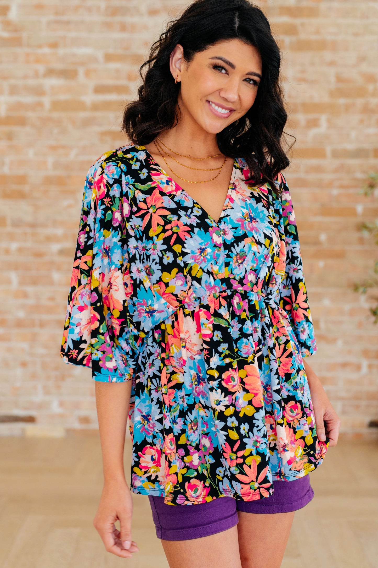 Dreamer Peplum Top in Black Multi Floral