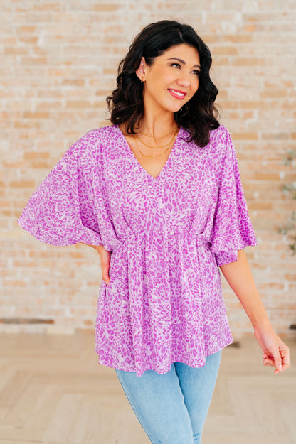 Dreamer Peplum Top in Lavender Leopard