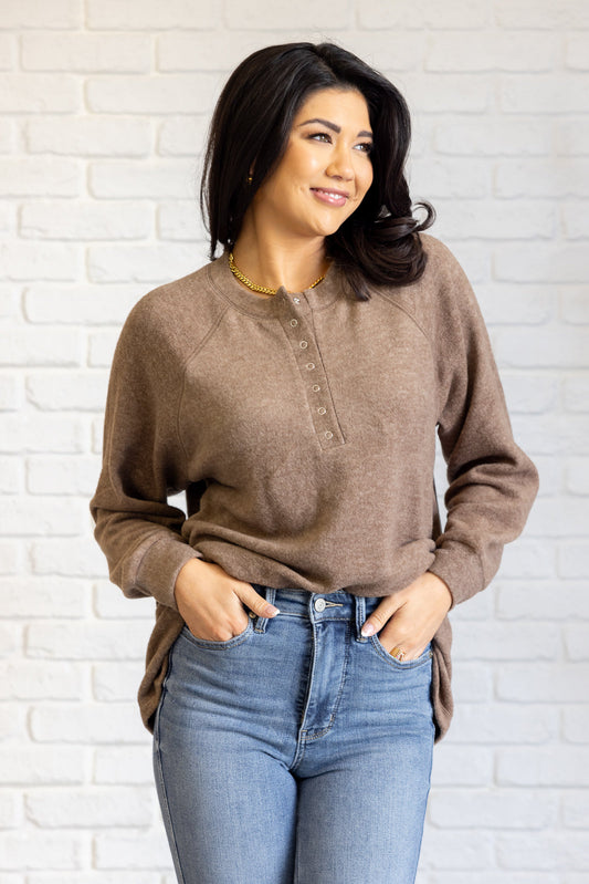 Keeping it Real Brushed Melange Hacci Long Sleeve Tee in Mocha