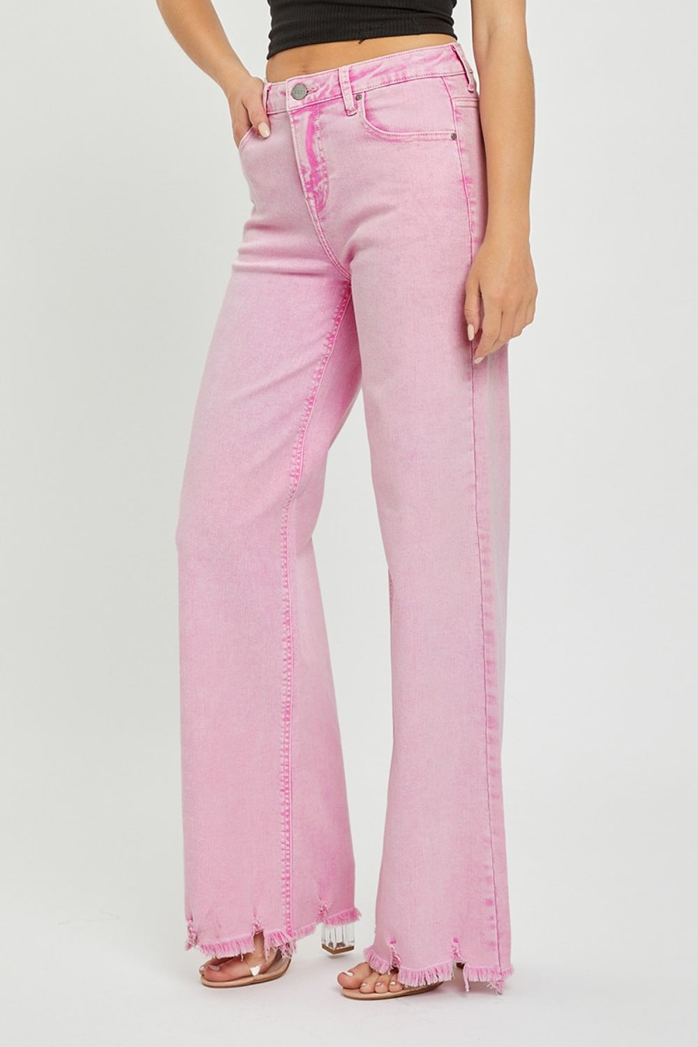 RISEN High Rise Wide Leg Jeans Acid Pink