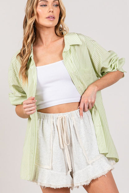 SAGE + FIG Striped Button Up Long Sleeve Shirt Green