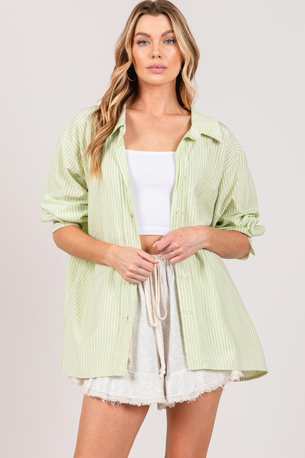 SAGE + FIG Striped Button Up Long Sleeve Shirt Green