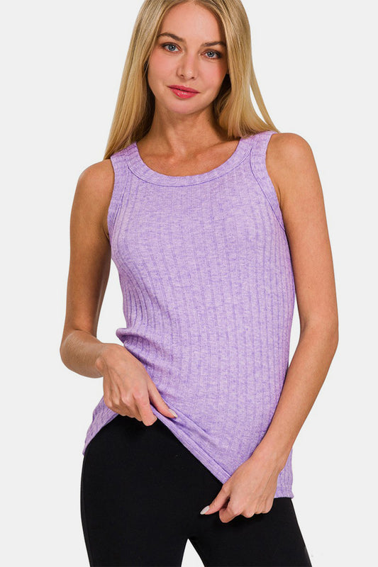 Zenana Ribbed Round Neck Tank Lavender