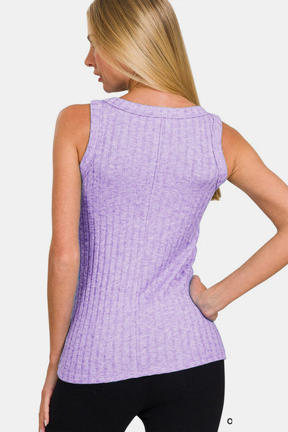 Zenana Ribbed Round Neck Tank Lavender