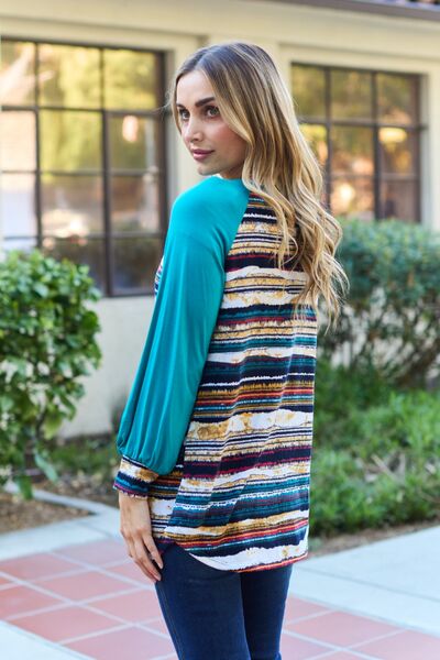 Teal Striped Long Sleeve Top