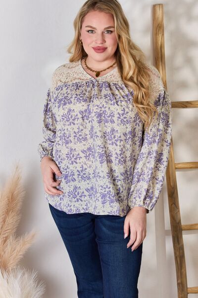 Hailey & Co Lace Detail Lilac Printed Blouse