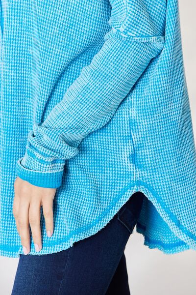 Zenana Oversized Waffle Long Sleeve Top Sky Blue