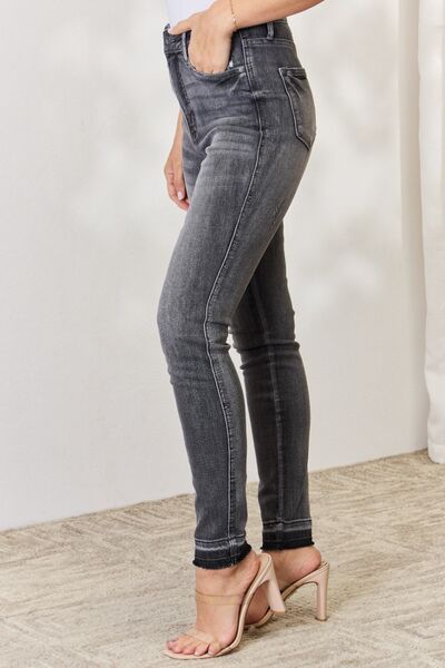 Judy Blue High Waist Tummy Control Release Hem Skinny Jeans Grey