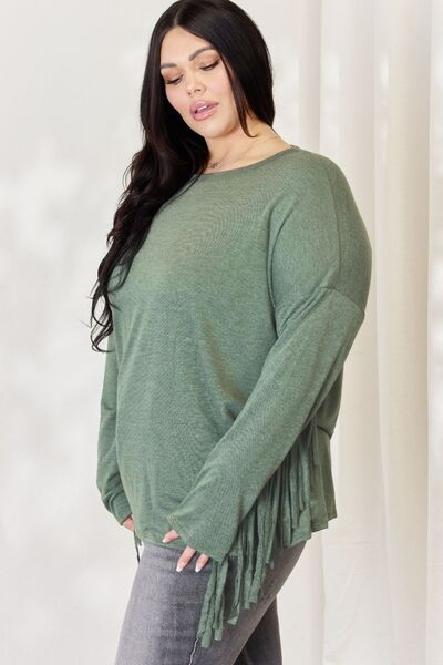 Olive Green Fringe Sleeve Top