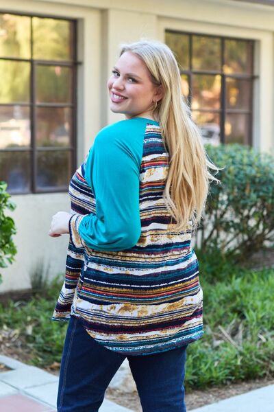 Teal Striped Long Sleeve Top