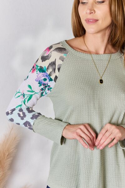 Hailey & Co Printed Round Neck Blouse Sage