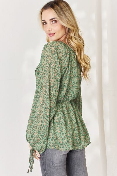 HEYSON Floral Surplice Peplum Blouse Green