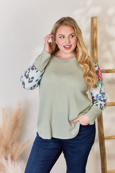 Hailey & Co Printed Round Neck Blouse Sage