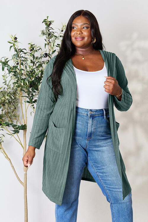 Ribbed Long Sleeve Cardigan Multiple Colors