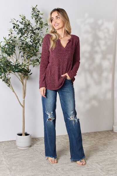 Heimish Notched Long Sleeve Top