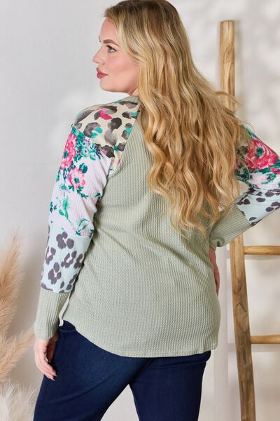 Hailey & Co Printed Round Neck Blouse Sage