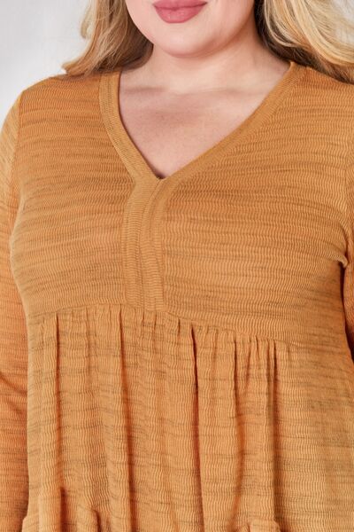 Hailey & Co V-Neck Flounce Sleeve Blouse Rust