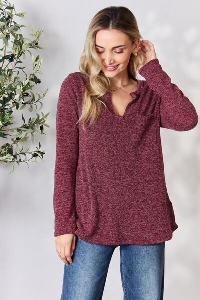 Heimish Notched Long Sleeve Top