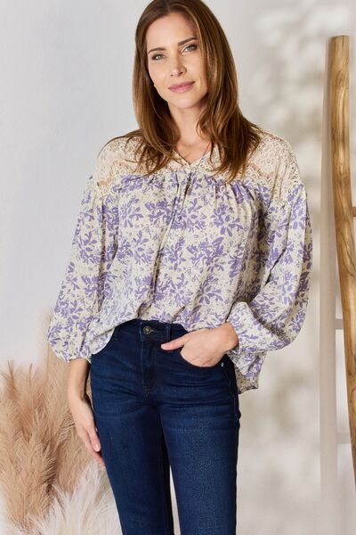 Hailey & Co Lace Detail Lilac Printed Blouse