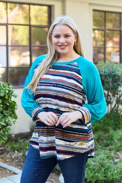 Teal Striped Long Sleeve Top