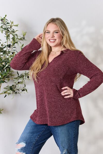 Heimish Notched Long Sleeve Top