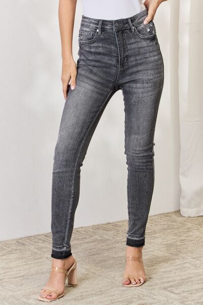 Judy Blue High Waist Tummy Control Release Hem Skinny Jeans Grey