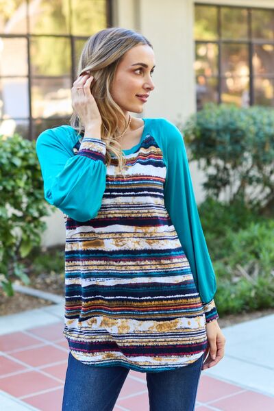 Teal Striped Long Sleeve Top