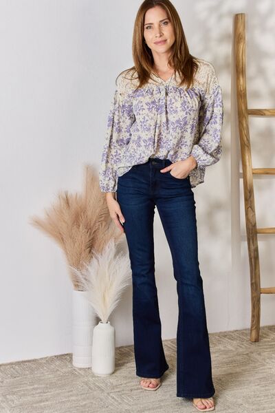 Hailey & Co Lace Detail Lilac Printed Blouse