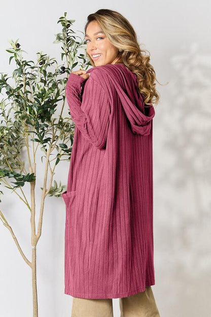 Ribbed Long Sleeve Cardigan Multiple Colors