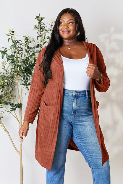 Ribbed Long Sleeve Cardigan Multiple Colors