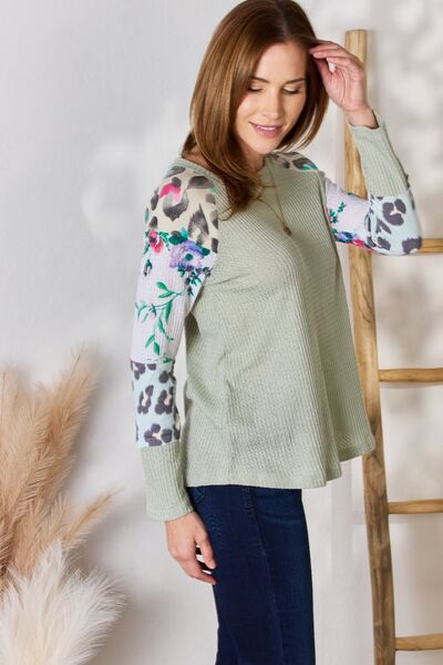 Hailey & Co Printed Round Neck Blouse Sage