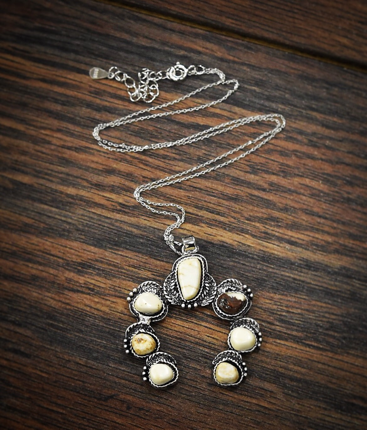 White Turquoise Squash Blossom Necklace