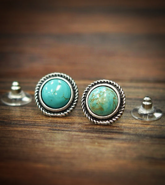 Round Turquoise Post Earrings