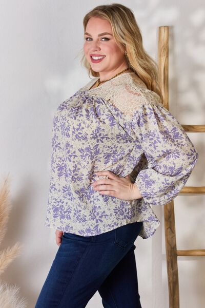 Hailey & Co Lace Detail Lilac Printed Blouse