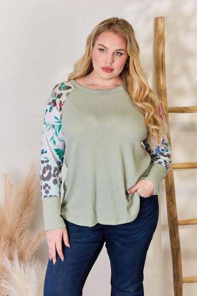 Hailey & Co Printed Round Neck Blouse Sage