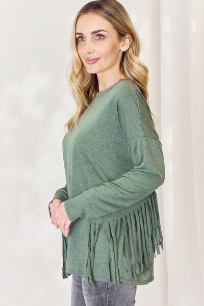 Olive Green Fringe Sleeve Top