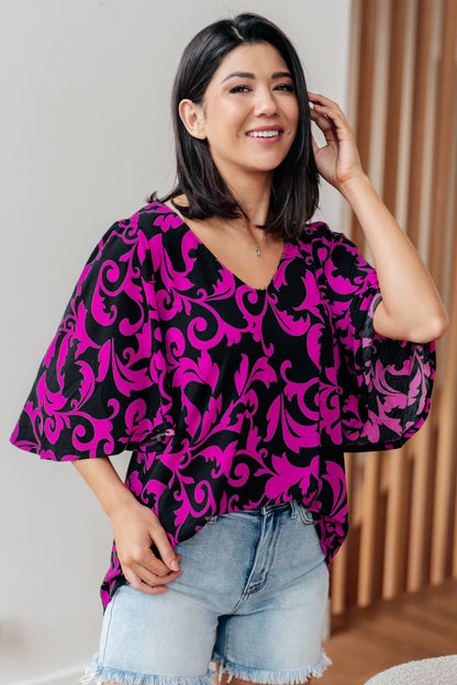 Casually Cute V-Neck Top in Magenta