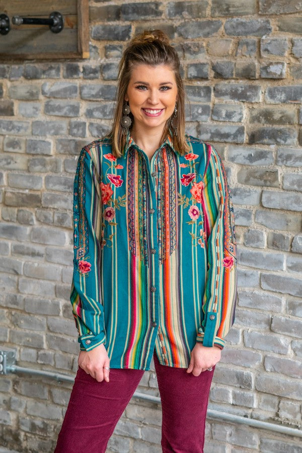 Embroidered Serape Button Down