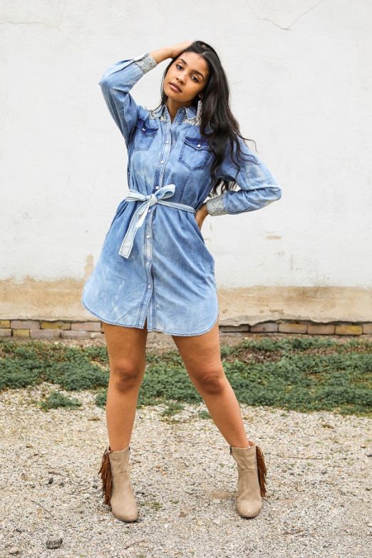 Denim Pearl Snap Dress