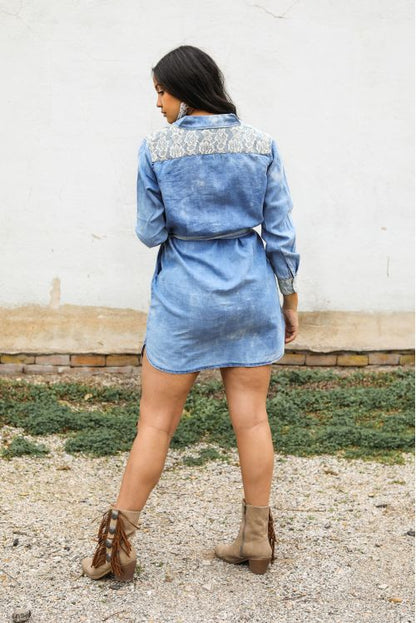 Denim Pearl Snap Dress