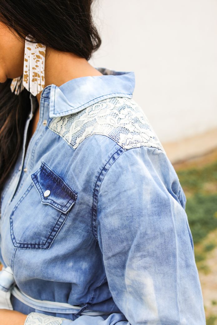 Denim Pearl Snap Dress