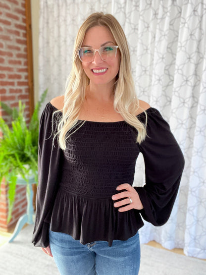 Smocked Top Black