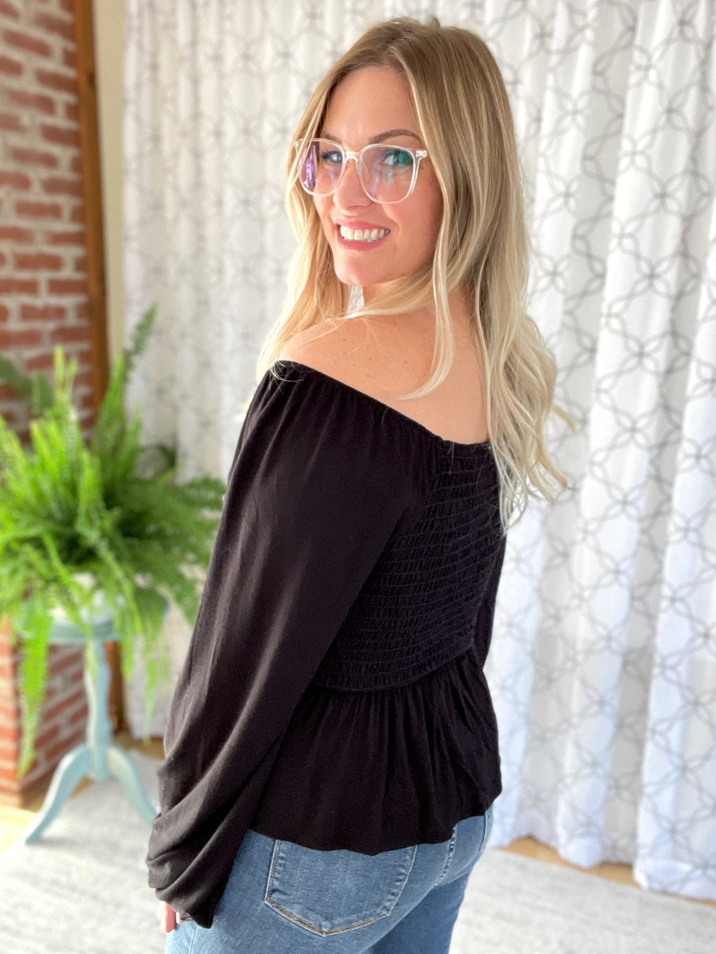 Smocked Top Black